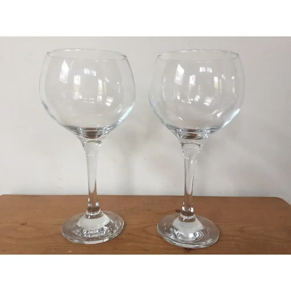 Pair 2 Vintage Bill Healy Signed Stemmed Red Wine Bucket Drinking Glasses Clear